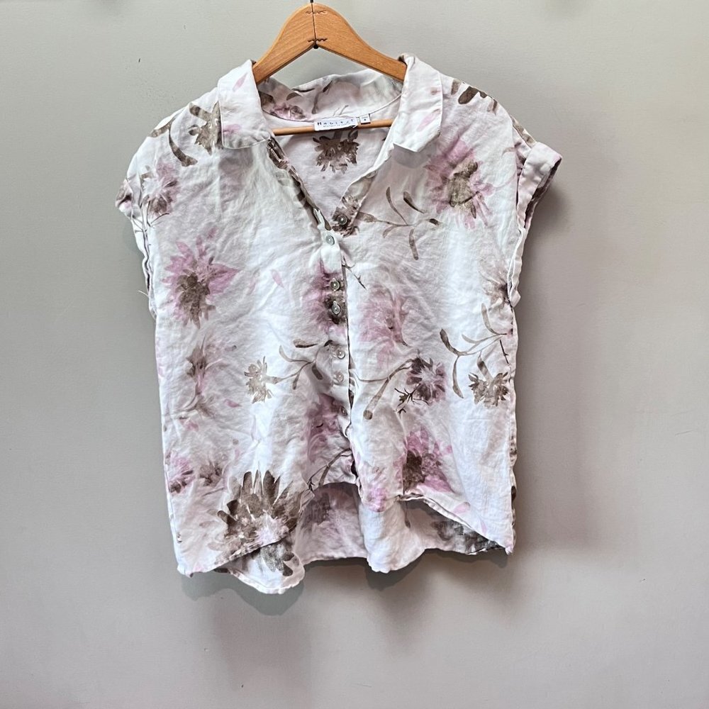 Habitat Clothes to Live In Linen Short Sleeve Blouse-‎ Size S